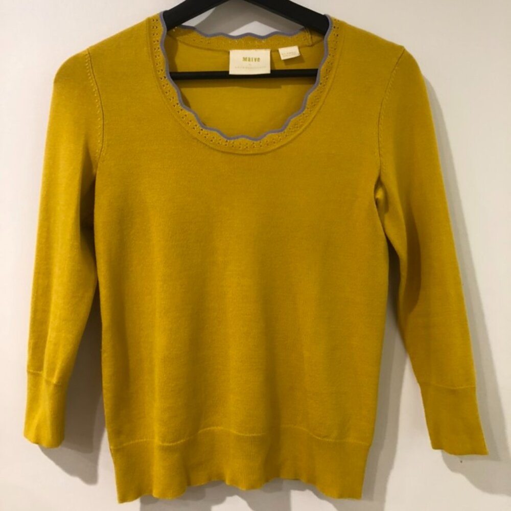 MAEVE by Anthropologie Mustard Scalloped Neckline Sweater Top XXSmall